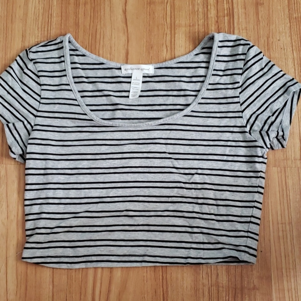 Gray w/black stripes crop top Large